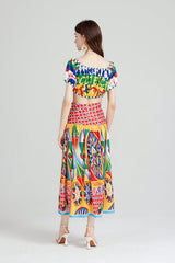 Short Strapless Top High Waist Half length Dress Two pieceSuit