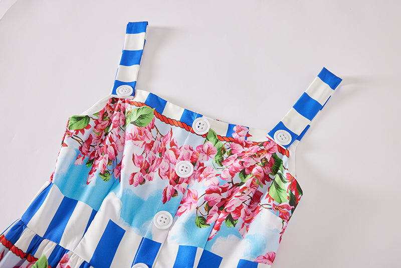 Elegant Show Palace Positioning Printed Sling Dress Slim fit High Waist A line Dress