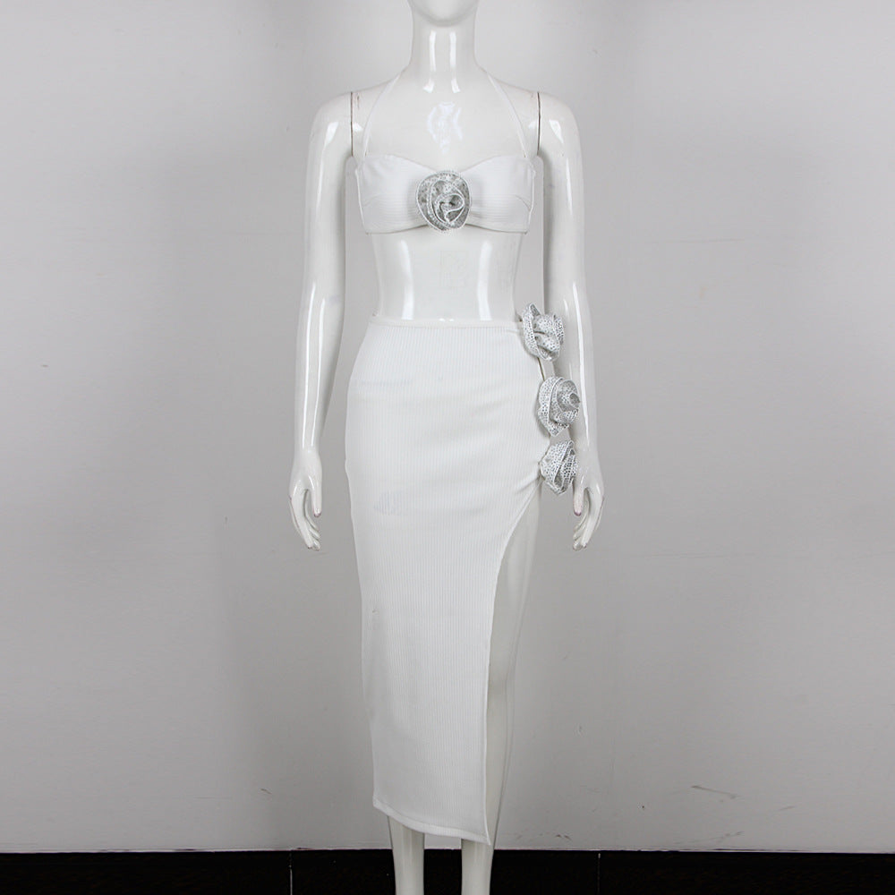 Clothes Floral Hollow Out Cutout Sheath Bandage Dress Two Piece Set