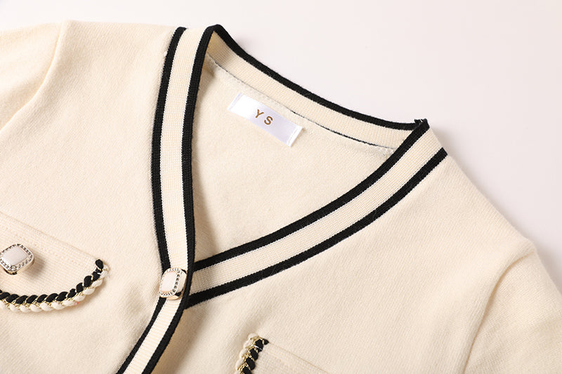 Chanel Style Classic Contrast Color Knitwear Stitching Mesh Dress Age reducing Elegant Dress