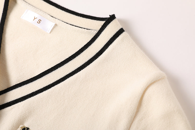 Chanel Style Classic Contrast Color Knitwear Stitching Mesh Dress Age reducing Elegant Dress