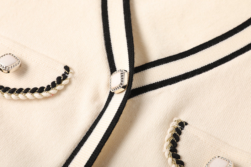 Chanel Style Classic Contrast Color Knitwear Stitching Mesh Dress Age reducing Elegant Dress