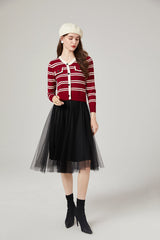 Chanel Striped Knitwear Stitching Mesh Dress Elegant Yarn Dress