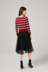 Chanel Striped Knitwear Stitching Mesh Dress Elegant Yarn Dress