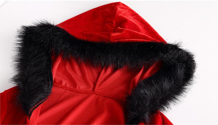 Christmas Long Sleeve Hooded Furry Christmas Dress with Belt Christmas Nightclub Performance Wear