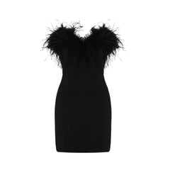Vestido tubo de piel de avestruz, vestido de una pieza con vendaje, vestido corto
