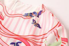 Simple Round Neck Printed High Waist Slimming dress Mid Sleeve A Line Dress