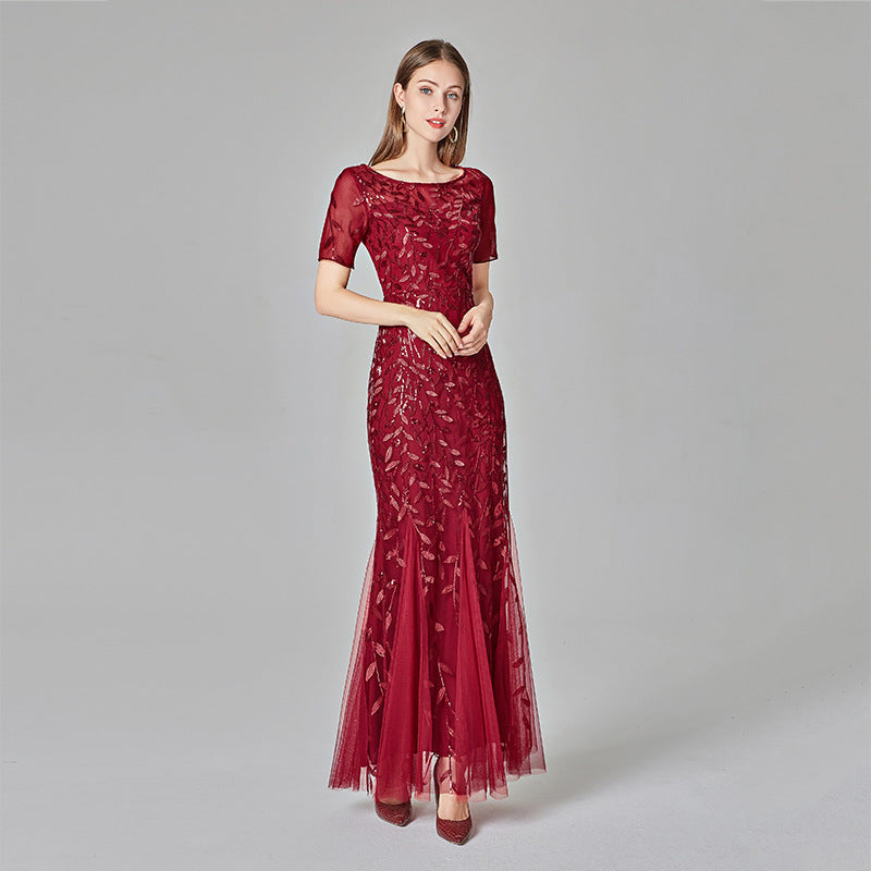 Banquet Host Slim Mesh Sequ Evening Dress Fishtail Dress for