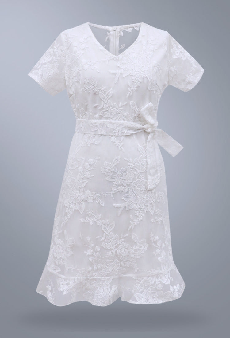 Lace Lace Up V Neck Dress Short