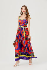 Print Halter Dress Swing Maxi Dress