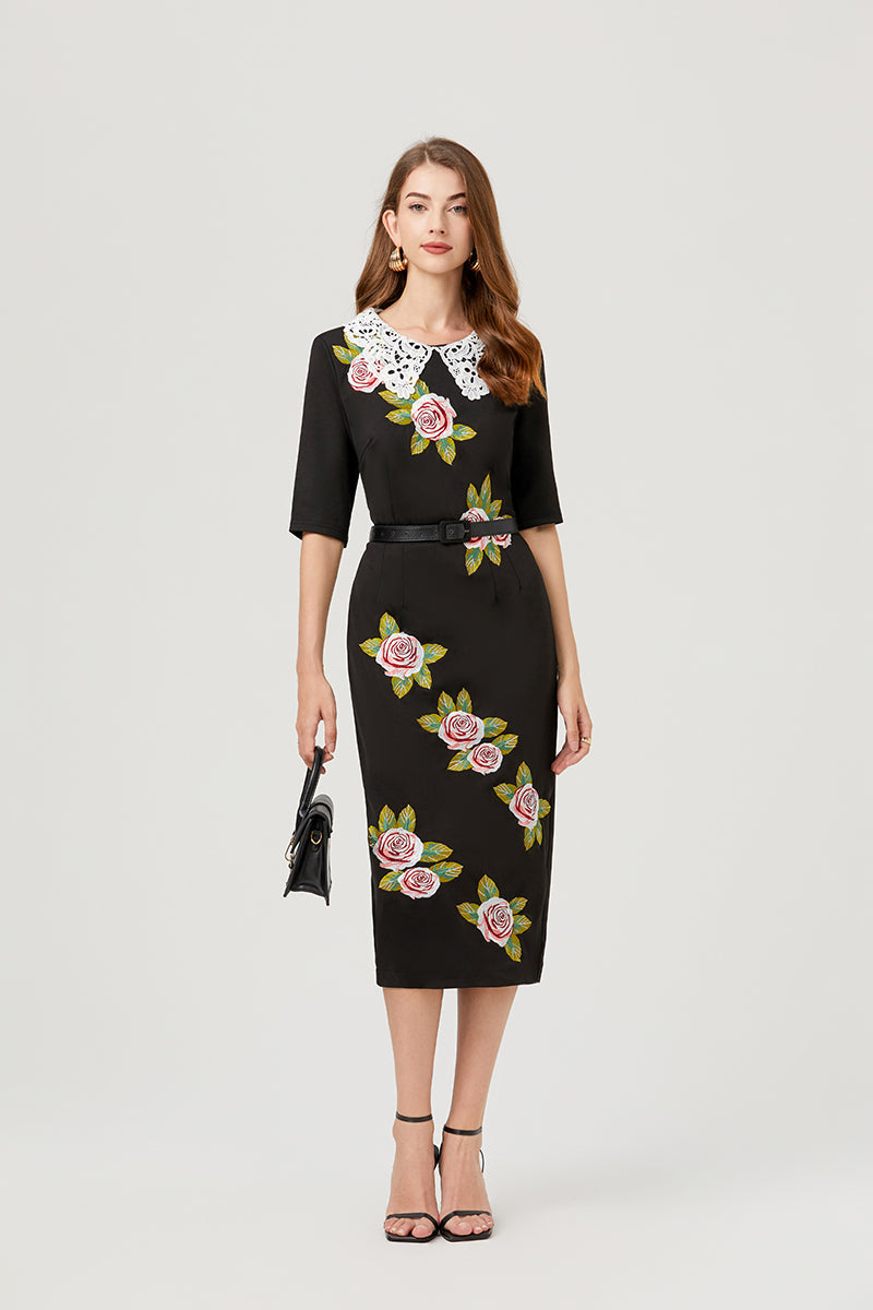 With A Five Quarter Cuff Belt Split Dress