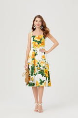 Vacation Floral Single Breasted Cami Dress