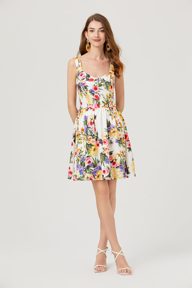 Vestido elegante floral sin mangas de corte A