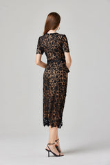 Solid Color Lace Button Dress