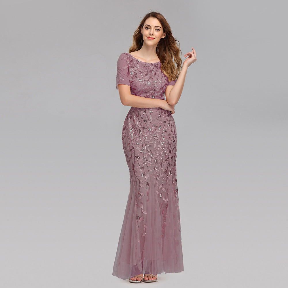 Banquet Host Slim Mesh Sequ Evening Dress Fishtail Dress for