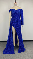 Sequined Tube Top Slit Large Swing Cocktail Evening Dress