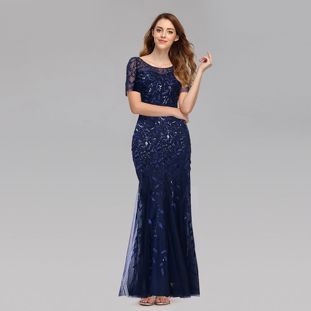 Banquet Host Slim Mesh Sequ Evening Dress Fishtail Dress for