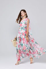 One Shoulder Oblique Strap Printed High Waist Dress Rubber Tight Waist Dress