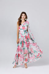 One Shoulder Oblique Strap Printed High Waist Dress Rubber Tight Waist Dress