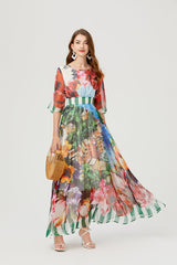 Vestido ajustado de cintura alta con tirantes sin espalda y estampado, vestido de corte A grande