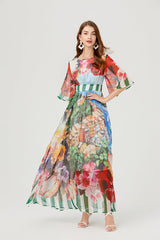 Vestido ajustado de cintura alta con tirantes sin espalda y estampado, vestido de corte A grande