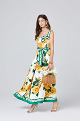 Vestido ajustado con tirantes y almohadillas para el pecho, estampado tridimensional, cintura alta, vestido amplio con vuelo