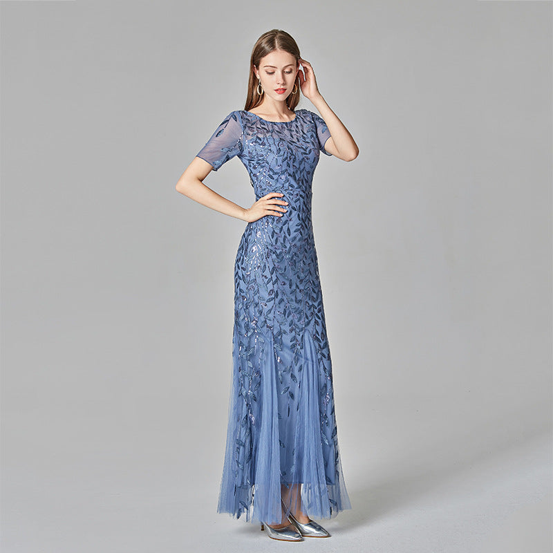 Banquet Host Slim Mesh Sequ Evening Dress Fishtail Dress for