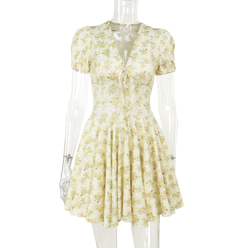 French Slim Fit DressFloral V Neck