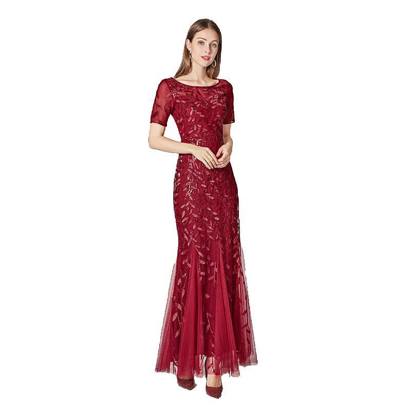 Banquet Host Slim Mesh Sequ Evening Dress Fishtail Dress for