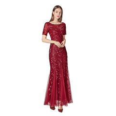 Banquet Host Slim Mesh Sequ Evening Dress Fishtail Dress for