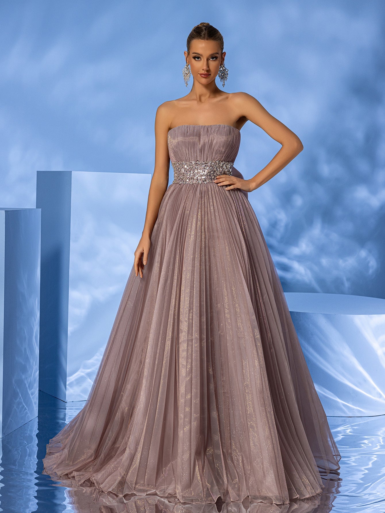 Formal Cocktail Evening Dress Tulle Tube Top Corset Floral Decorations High End Elegant Floor Dress