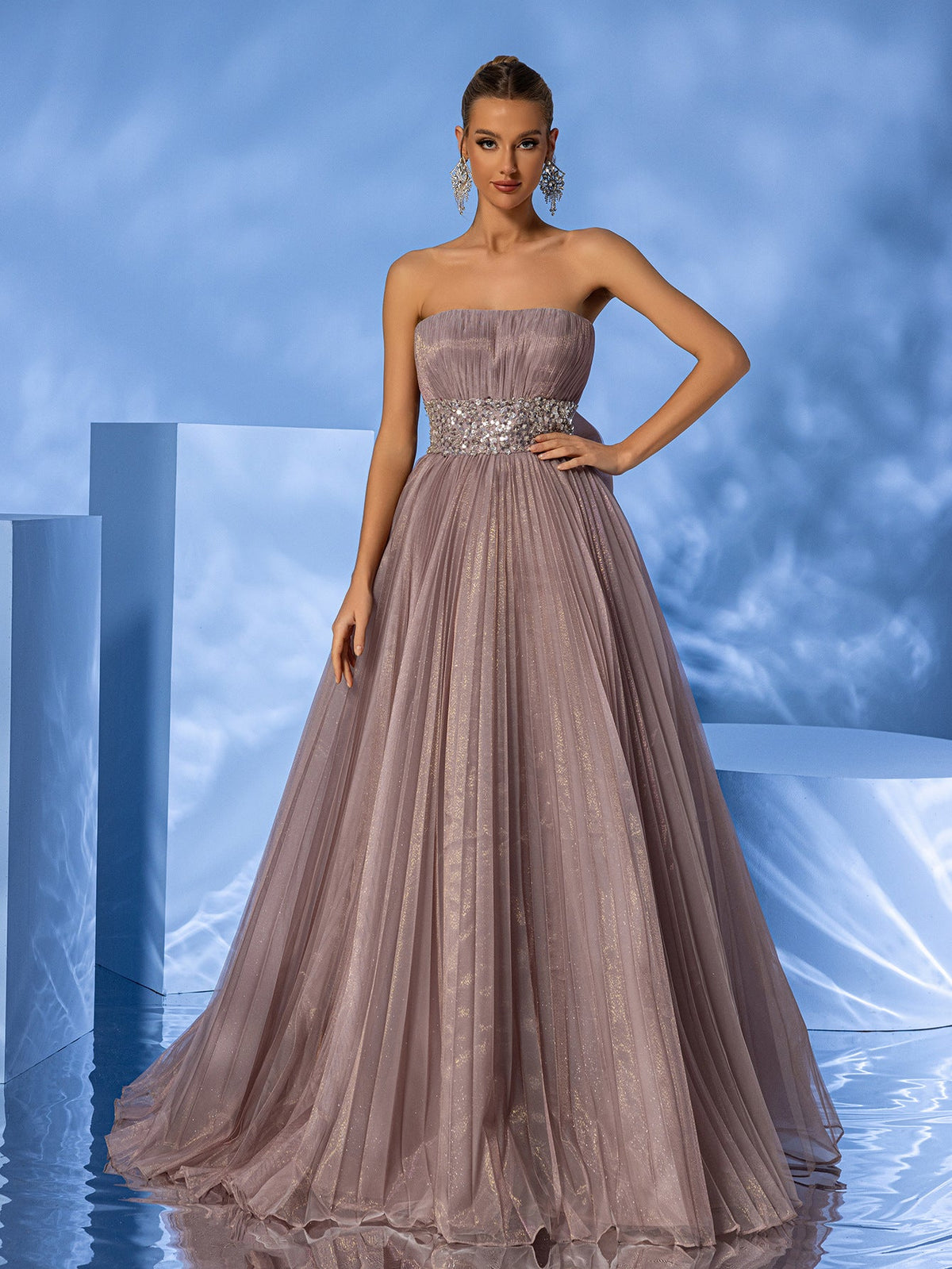 Formal Cocktail Evening Dress Tulle Tube Top Corset Floral Decorations High End Elegant Floor Dress