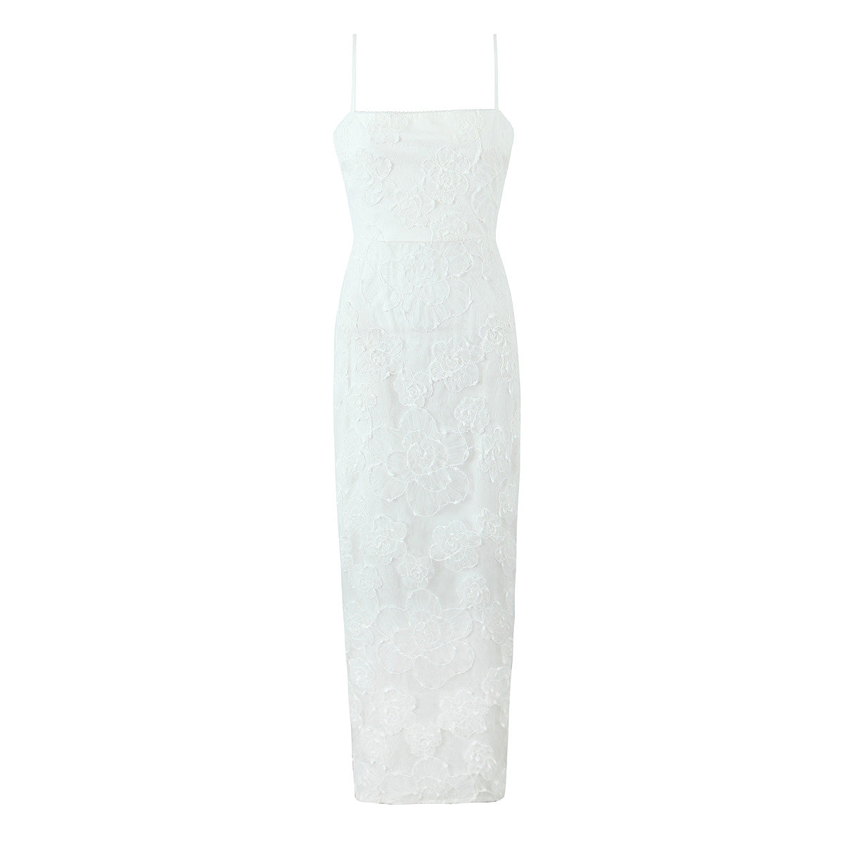 Waist Controlled Slimming Ivory White Embroidery Floral Sling High Waist Slit Sheath Dress