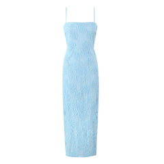 Waist Controlled Slimming Ivory White Embroidery Floral Sling High Waist Slit Sheath Dress
