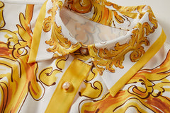 Printed Belted Button A Line Dress