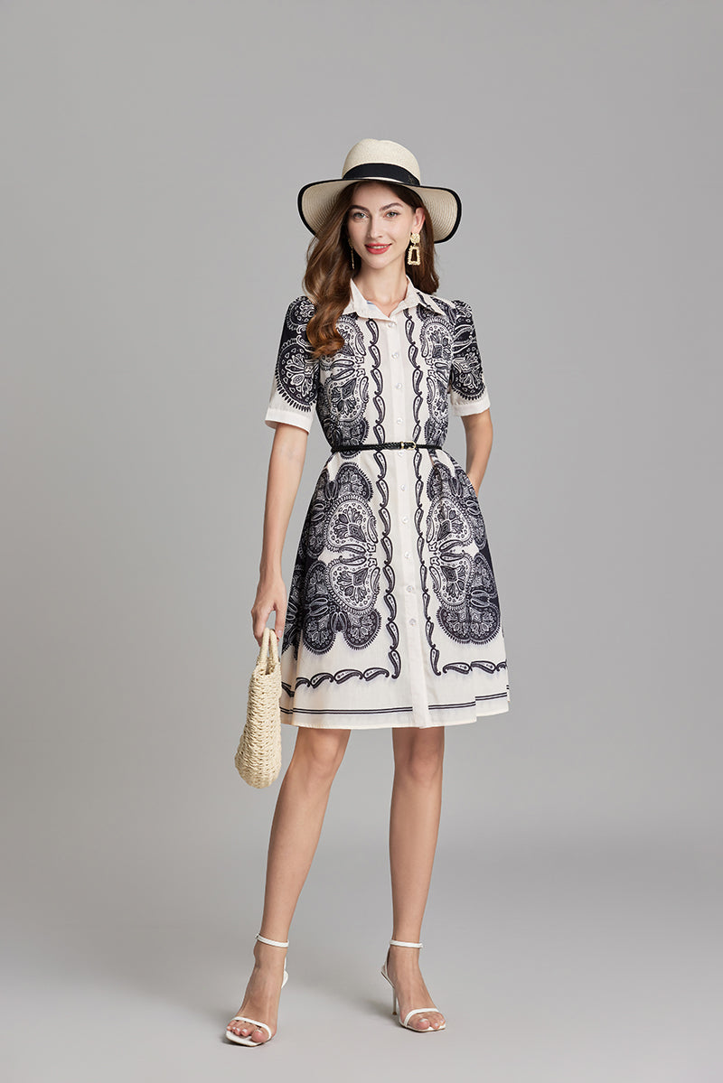 Vestido camisero de corte A con botones estampados