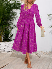 V neck Cocktail Dress Mid Length  Slim Waist Shiny Dress