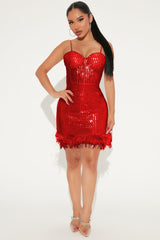 Sequined Feather Nightclub Bandeau Sling Dress