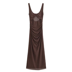 Fashionable Pleated Hip Tight Irregular Asymmetric High Grade Suspender Dress