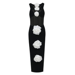 Vestido ajustado con estampado floral, adelgazante, sin mangas y con aberturas.