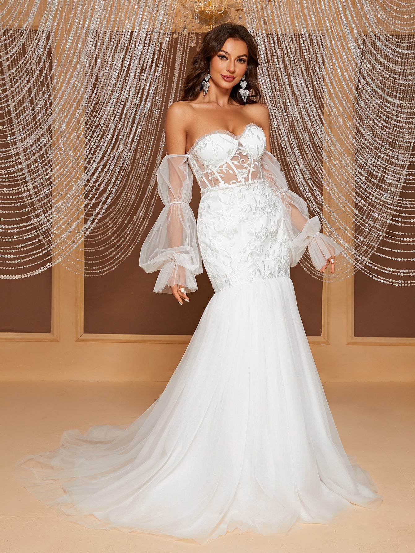 Wedding Dress Fishtail Gown off Shoulder Tube Top Hollow Out Cutout out Bridal Wedding Dress Elegant