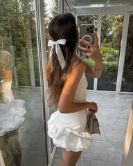 Solid Color Frilled Round Neck Sleeveless Dress