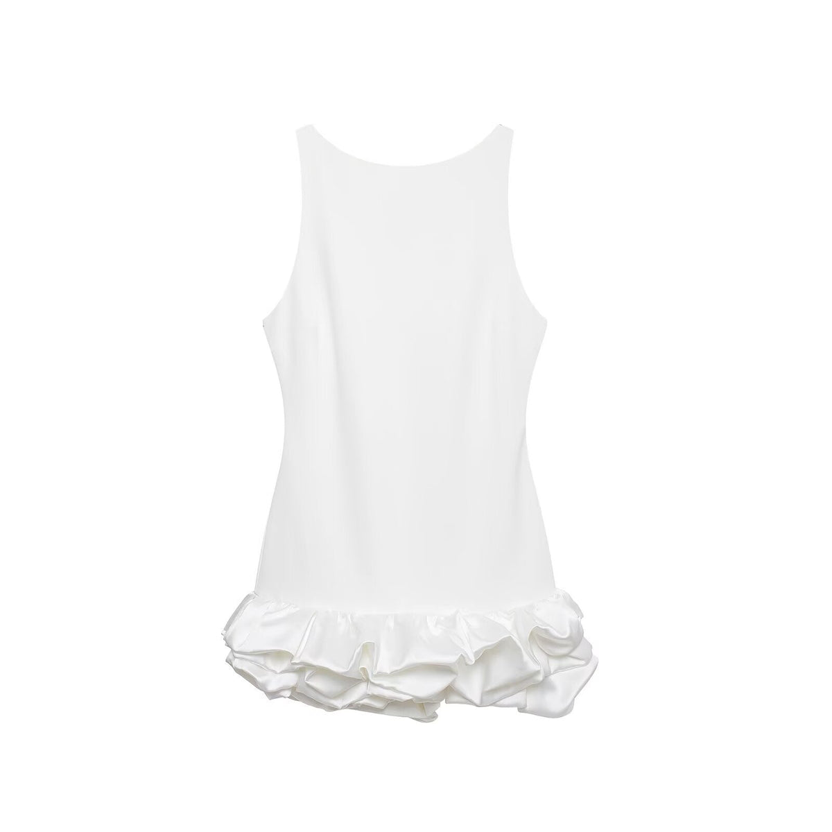 Solid Color Frilled Round Neck Sleeveless Dress