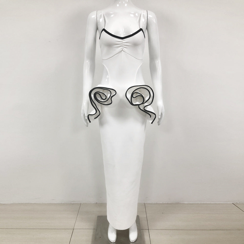 Suspender Slimming Floral Bandage One Piece Dress Long Bandage