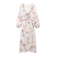 Waist Opening Design Printing Dress