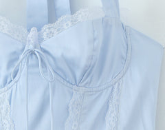 Blue Halter Dress Fitted Waist Backless Sweet Pettidress