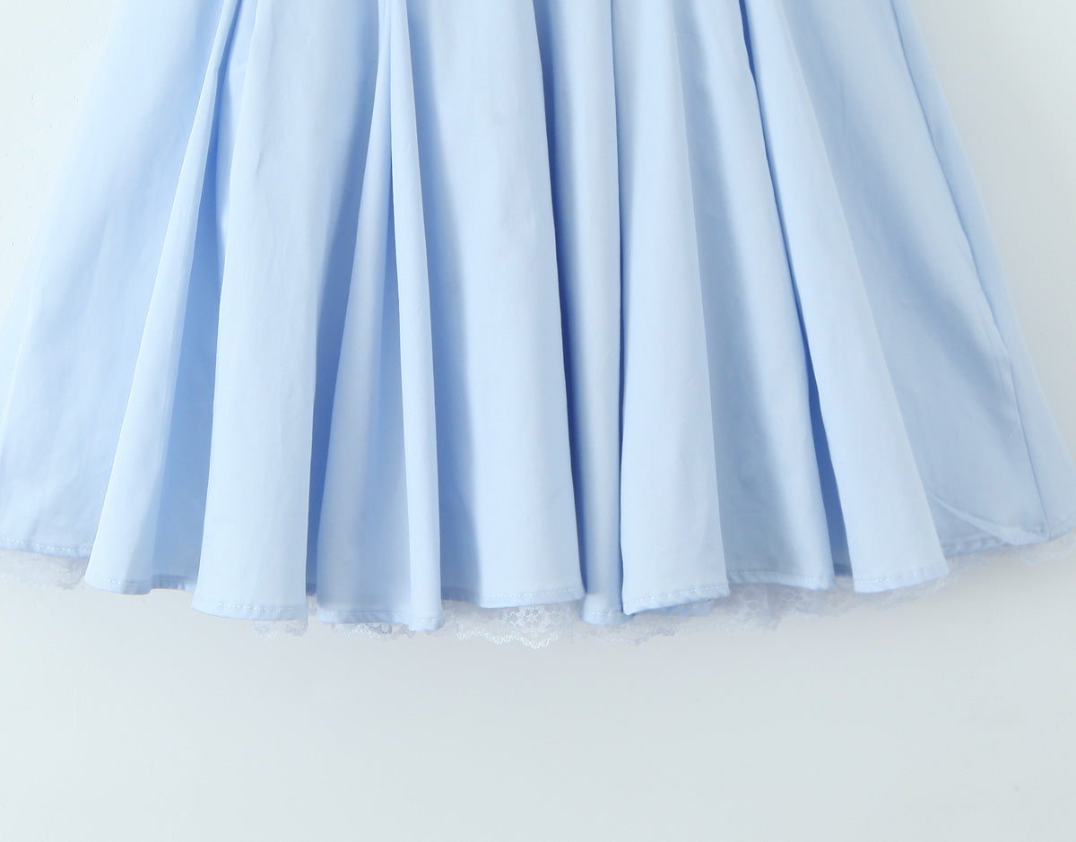 Blue Halter Dress Fitted Waist Backless Sweet Pettidress