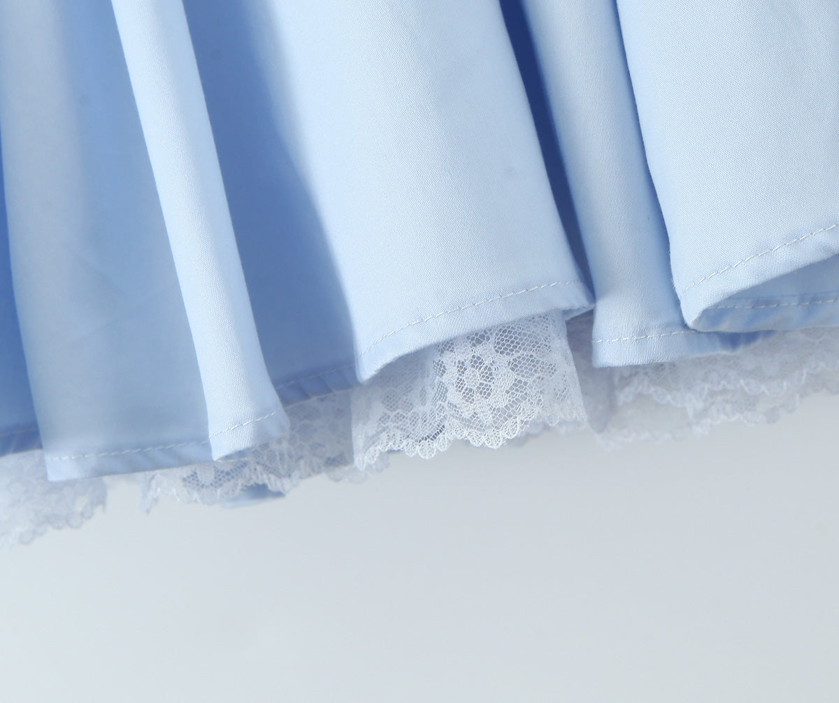 Blue Halter Dress Fitted Waist Backless Sweet Pettidress