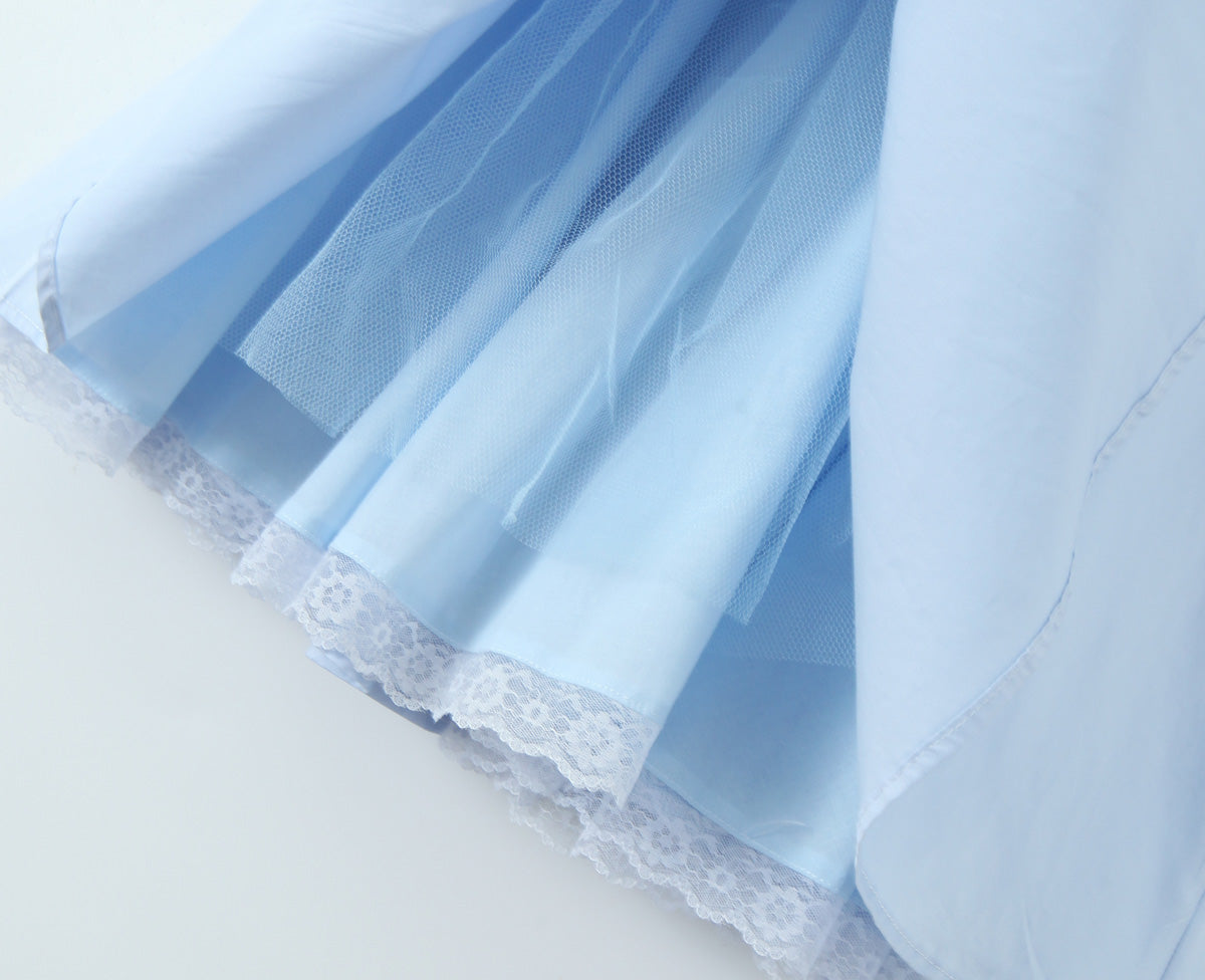 Blue Halter Dress Fitted Waist Backless Sweet Pettidress