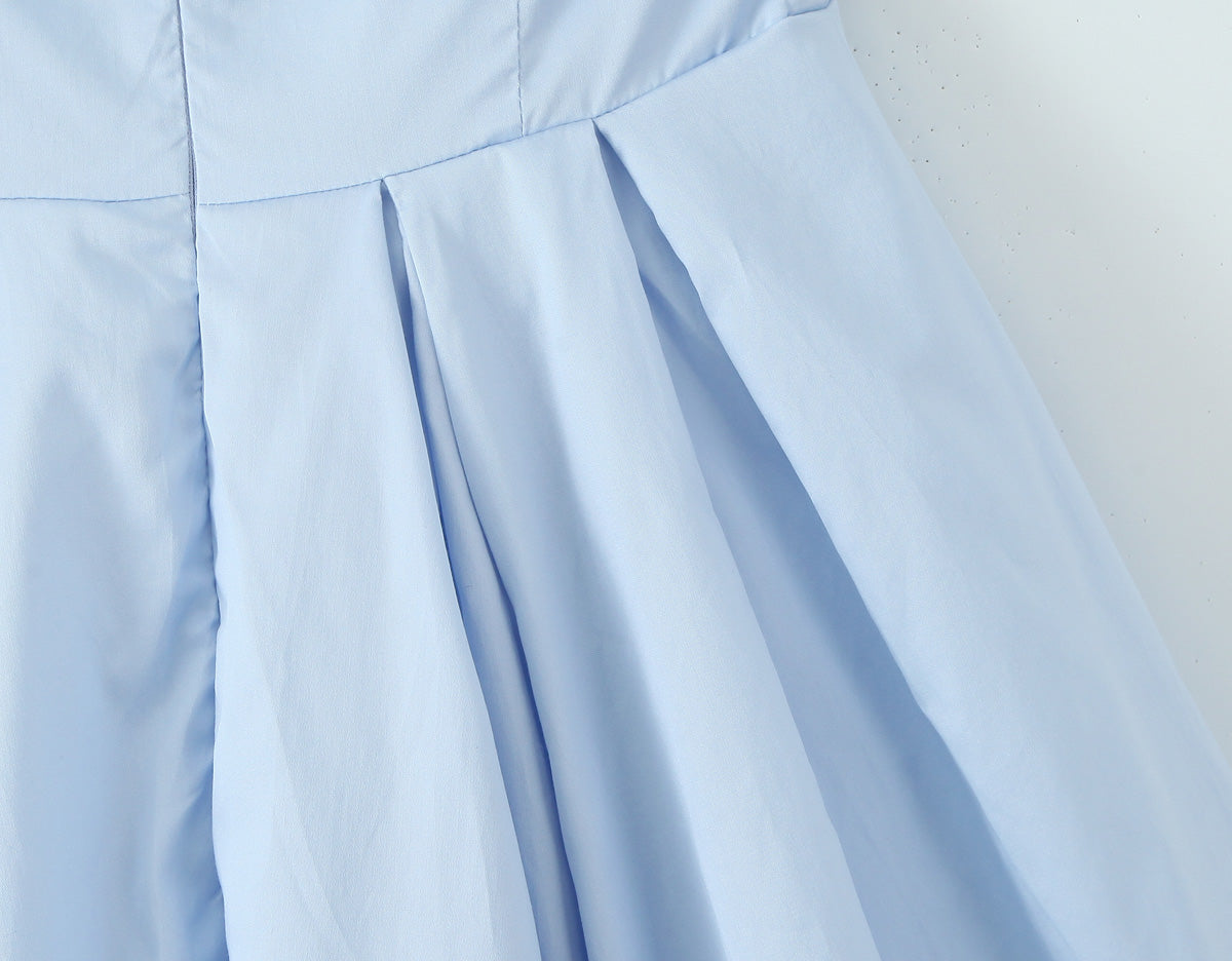 Blue Halter Dress Fitted Waist Backless Sweet Pettidress